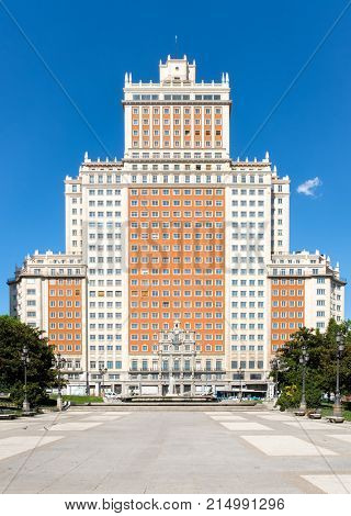MADRID,SPAIN - AUGUST 6,2017 : Plaza de Espana or Spain Square and the Espana building in Madrid