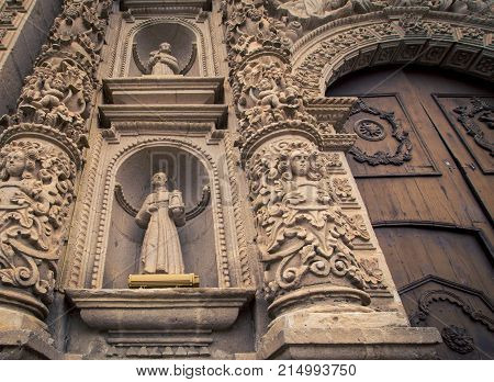 The cathedral on the main square in in Cajamarca Peru