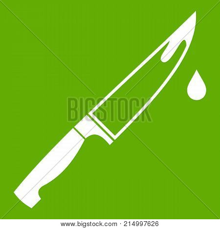Steel knife icon white isolated on green background. Vector illustration