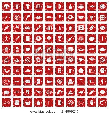 100 meal icons set in grunge style red color isolated on white background vector illustration