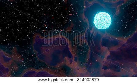 3d Rendering. Cosmic Foggy. Cluster Of Stars And Galaxies, Obloka Dust And Gas In Outer Space. Graph