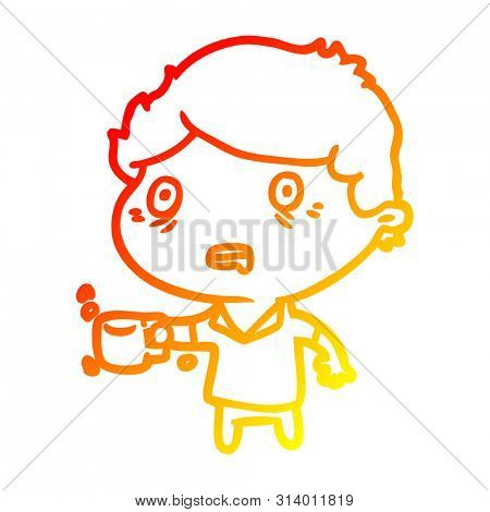 warm gradient line drawing of a man jittery from drinking too much coffee