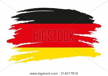 German Flag. Brush Painted German Flag. Hand Drawn Style Illustration With A Grunge Effect And Water