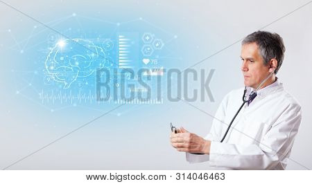 Middle aged neurologist showing the test result