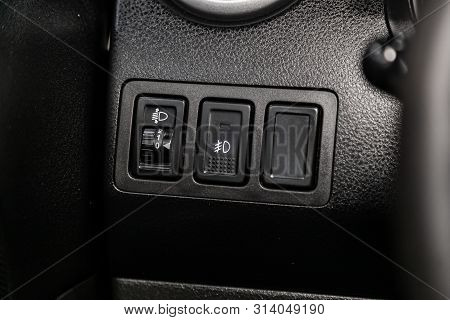 Novosibirsk, Russia - July 08, 2019: Suzuki Grand Vitara, Close-up On The Headlight Switch Control B