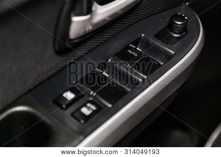 Novosibirsk, Russia - July 08, 2019: Suzuki Grand Vitara, Close-up Of The Side Door Buttons: Window 