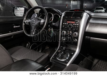 Novosibirsk, Russia - July 08, 2019: Suzuki Grand Vitara, Close-up Of The Dashboard, Player, Steerin