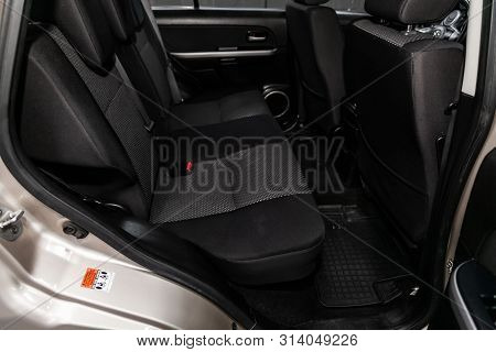 Novosibirsk, Russia - July 08, 2019: Suzuki Grand Vitara, Close-up Of The Black  Rear Seats With Sea