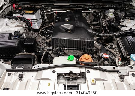 Novosibirsk, Russia - July 08, 2019: Suzuki Grand Vitara, Close-up Of The Engine, Front View. Intern