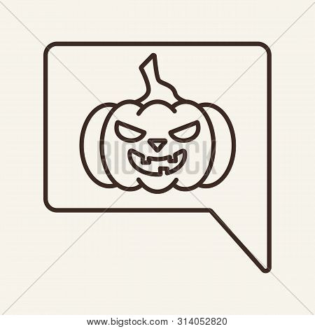 Halloween Speech Bubble Vector Line Icon. Vegetable, Halloween, Pumpkin. Holiday Concept. Vector Ill
