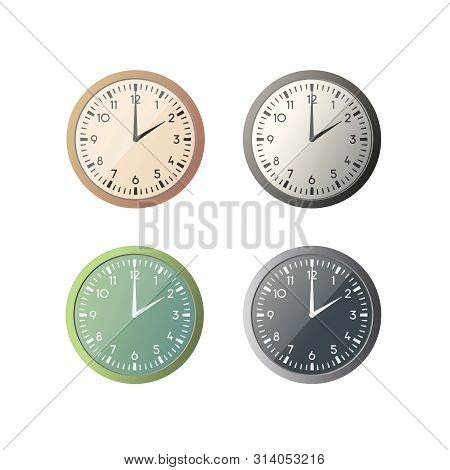 Clock On White Background. Vector Illustration. Watches And Time. Four Color Options