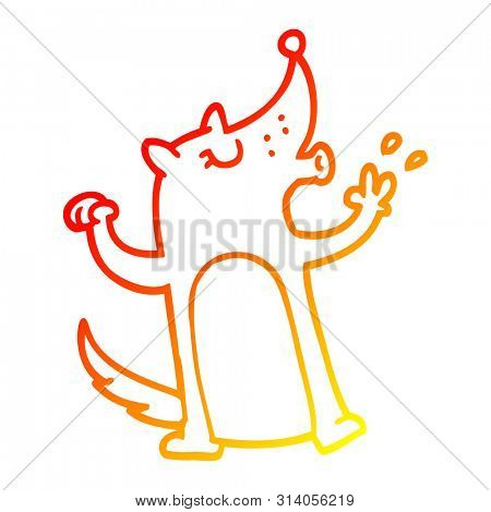 warm gradient line drawing of a cartoon whistling wolf