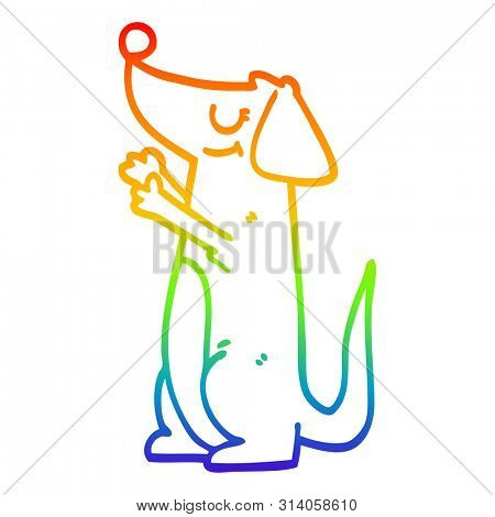 rainbow gradient line drawing of a cartoon well behaved dog