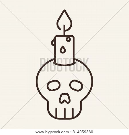 Skull With Candle Vector Line Icon. Body, Halloween, Attribute. Holiday Concept. Vector Illustration
