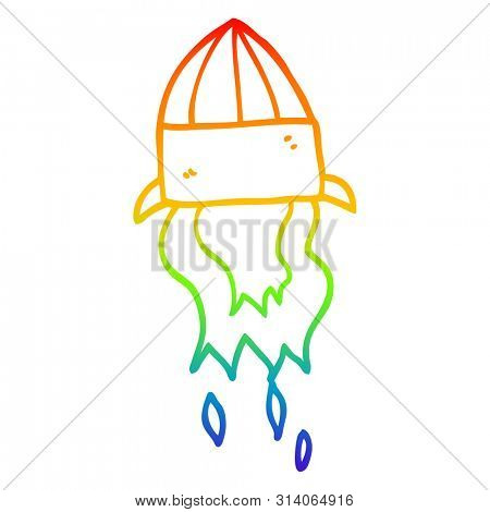 rainbow gradient line drawing of a cartoon rocket launch