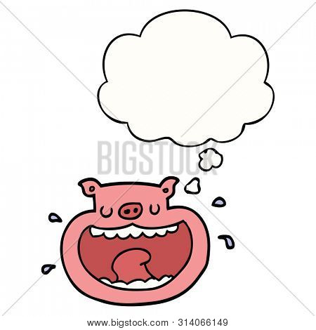 cartoon obnoxious pig with thought bubble