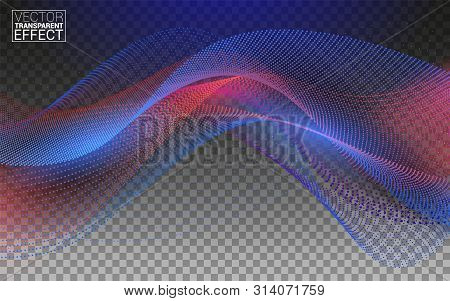 Wave Of Particles. Futuristic Blue Red Dots With A Dynamic Wave. Big Data. Isolated On Transparent B