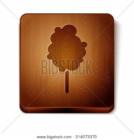 Brown Cotton Candy Icon Isolated On White Background. Wooden Square Button. Vector Illustration