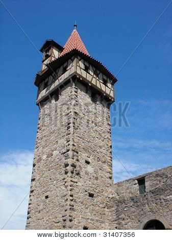 Campanile di un medio di età Castello, Ostheim, Rhoen, Germania
