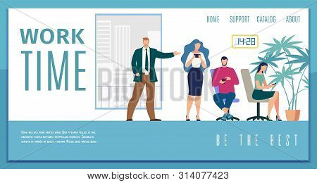 Business Team Time Management And Work Efficiency, Working Time Calculation Service Flat Vector Web 