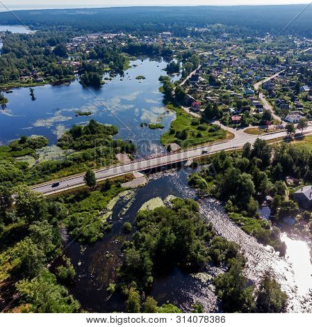 Panorama Of The City Of Priozersk High. Bridge And Central Street Priozersk, Leningrad Region, Russi