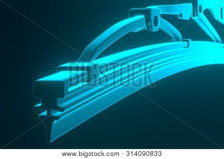 3d Rendering. Windscreen Wiper Blade On A Blue Background. Wiper Blade For Car. Spare Parts, Auto Pa