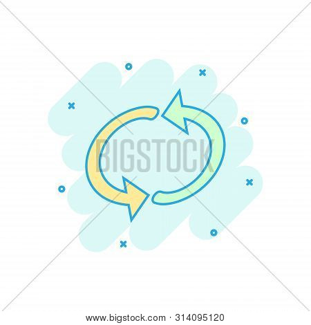 Arrow Rotation Icon In Comic Style. Sync Action Vector Cartoon Illustration On White Isolated Backgr