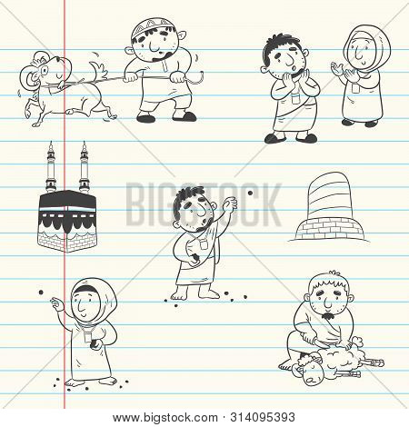 Hajj And Umra Set Vector, Happy Eid Al Adha