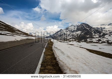 View From The Gavia Pass, An Alpine Pass Of The Southern Rhaetian Alps, Marking The Administrative B