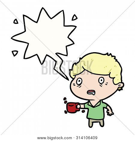 cartoon man jittery from drinking too much coffee with speech bubble