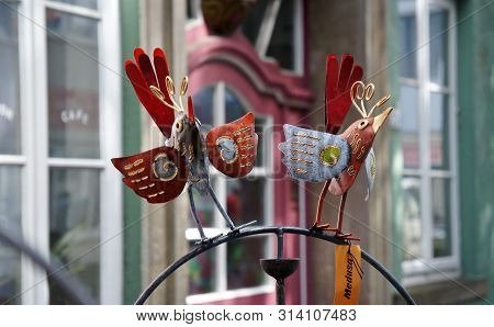 Bremen, Germany - 07 23 2015 - Decoration Sculptures In Medieval Street Schnoor In The Centre Of The