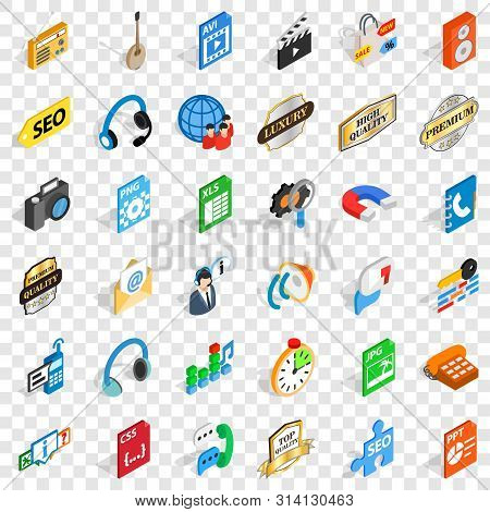 Modem Icons Set. Isometric Style Of 36 Modem Vector Icons For Web For Any Design