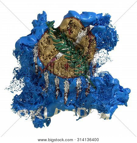 3d Rendering Of An Oklahoma Usa State Flag In A Liquid Fluid. Isolated On White Background