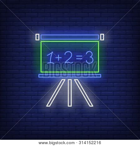 School Board Neon Sign. Flipchart, Chalkboard, Blackboard. Back To School Concept. Vector Illustrati