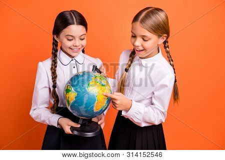 Portrait Of Two Person Nice Attractive Lovely Winsome Charming Cute Cheerful Cheery Curious Pre-teen