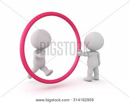 3D Character Jumping Through Hoop Held By Another Person