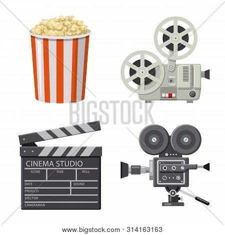 Vector Design Of Cinema And Theater Sign. Set Of Cinema And Entertainment Stock Symbol For Web.