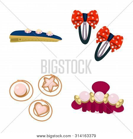 Vector Design Of Barrette And Hair Symbol. Set Of Barrette And Accessories Stock Symbol For Web.