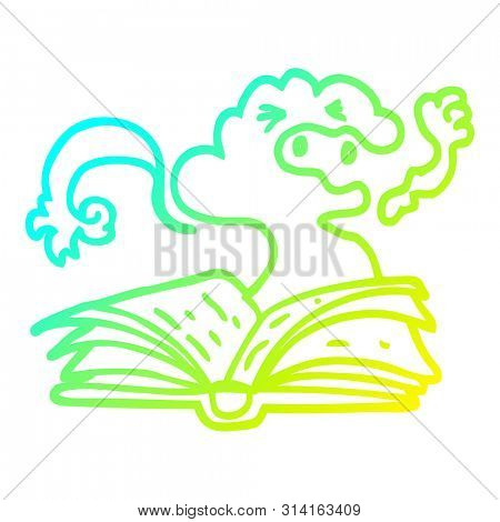 cold gradient line drawing of a cartoon spell book