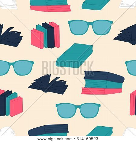 Books And Glasses In A Seamless Pattern Design