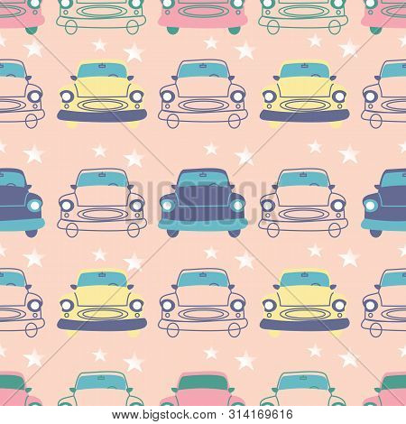 Cute Vintage Cars And Stars In A Seamless Pattern Design
