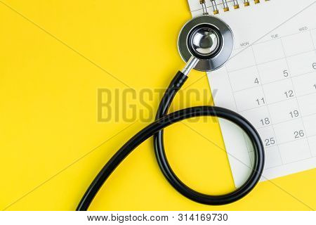 Medical And Health Care Calendar, Reminder, Schedule Or Appointment Concept, Doctor's Stethoscope On