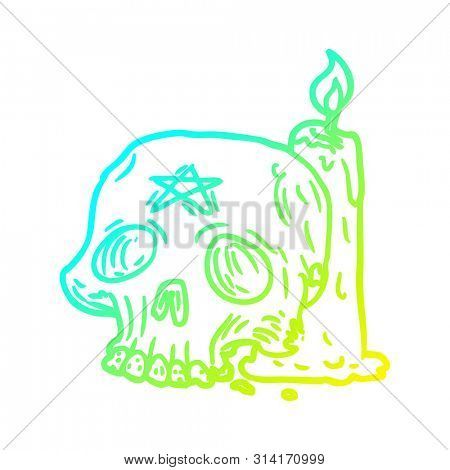 cold gradient line drawing of a spooky skull and candle