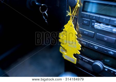 Miercurea Ciuc, Romania- 29 July 2019: Hanging  Wunder Baum Air Fresheners On Car Interior.