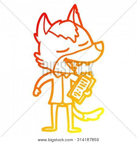 warm gradient line drawing of a cartoon saleman wolf laughing