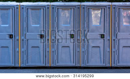 Toilet Bio Cubicles Blue Outside Close Up