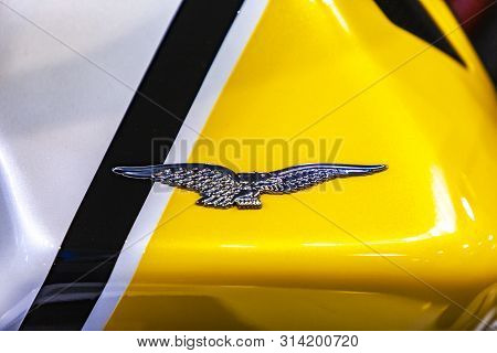 Belgrade, Serbia - March 23, 2019: Detail Of Moto Guzzi Motorcycle At Belgrade, Serbia. Moto Guzzi I