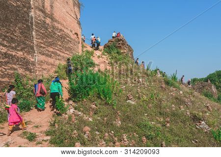 Mingun-myanmar, January 20, 2019 : Unidentified Tourists Come To Visit And Take Photographys At The