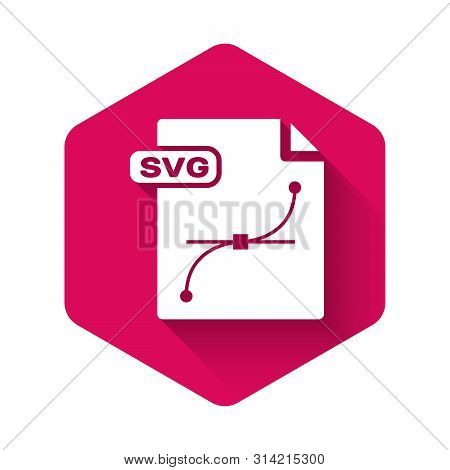 White Svg File Document. Download Svg Button Icon Isolated With Long Shadow. Svg File Symbol. Pink H