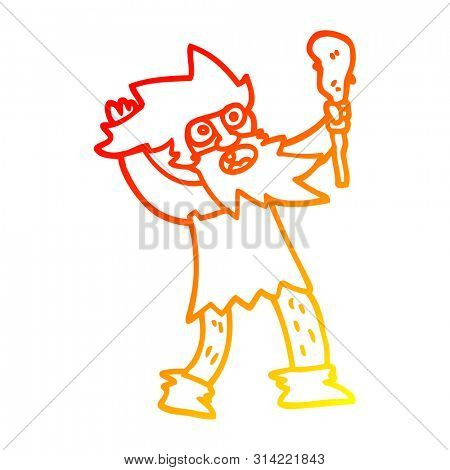 warm gradient line drawing of a cartoon crazy caveman